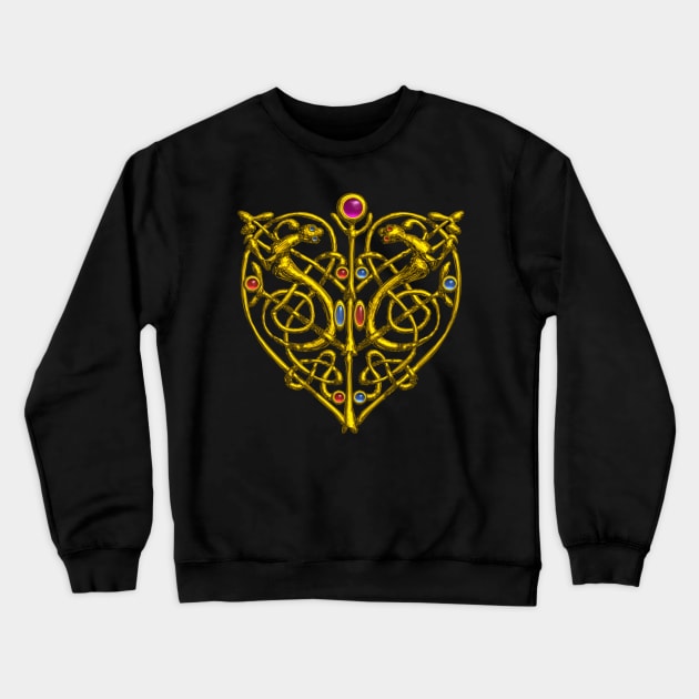 HYPER VALENTINE / GOLD CELTIC HEART WITH LIZARDS IN BLACK Crewneck Sweatshirt by BulganLumini
